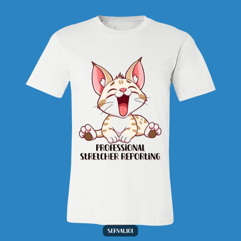 Funny Serval Stretching Yawn T-Shirt: Expressive Wild Cat Tee, Ideal Funny Gift