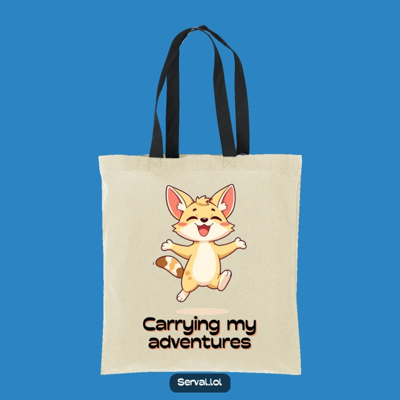 Funny Serval Tote Bag: Joyful Leap Design, Perfect Humorous Cat Carry-All Gift