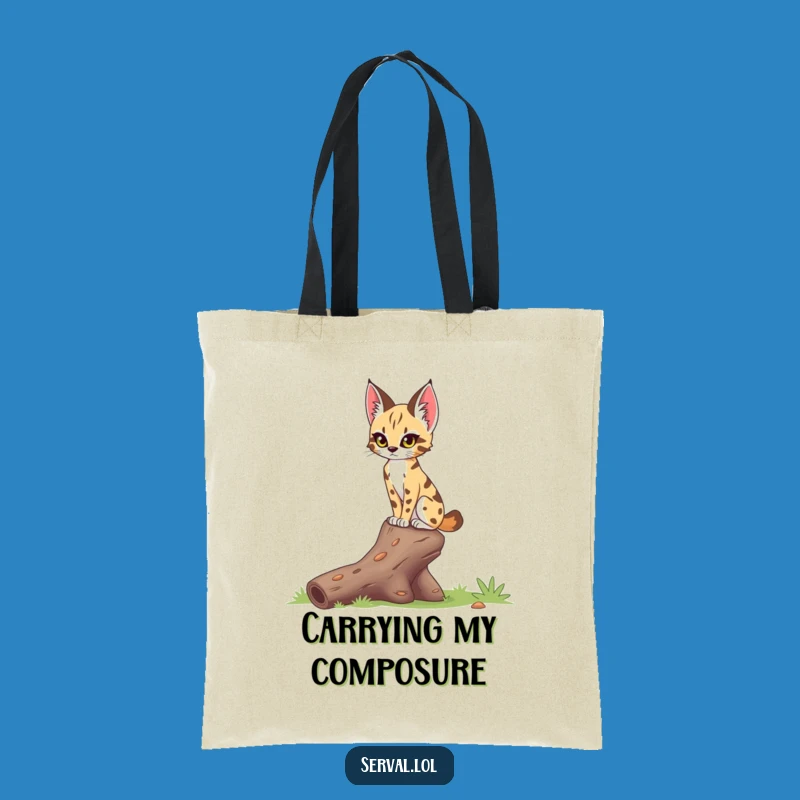 Funny Serval Log Balance Tote Bag: Chic Feline Focus, Perfect Funny Gift for Daily Errands