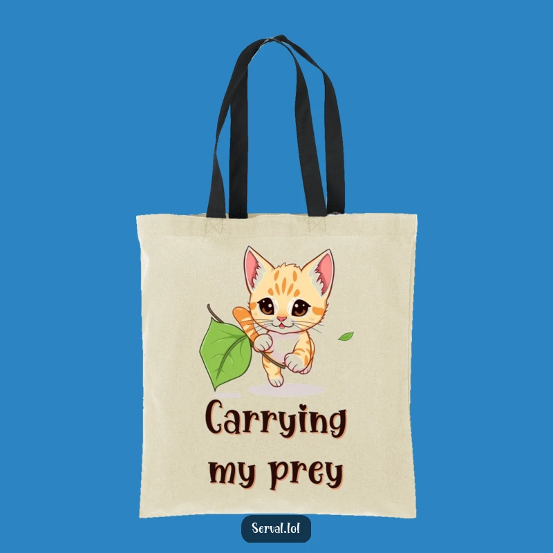 Funny Serval Kitten Leaf Chase Tote Bag: Carry Your Essentials with Wild Charm