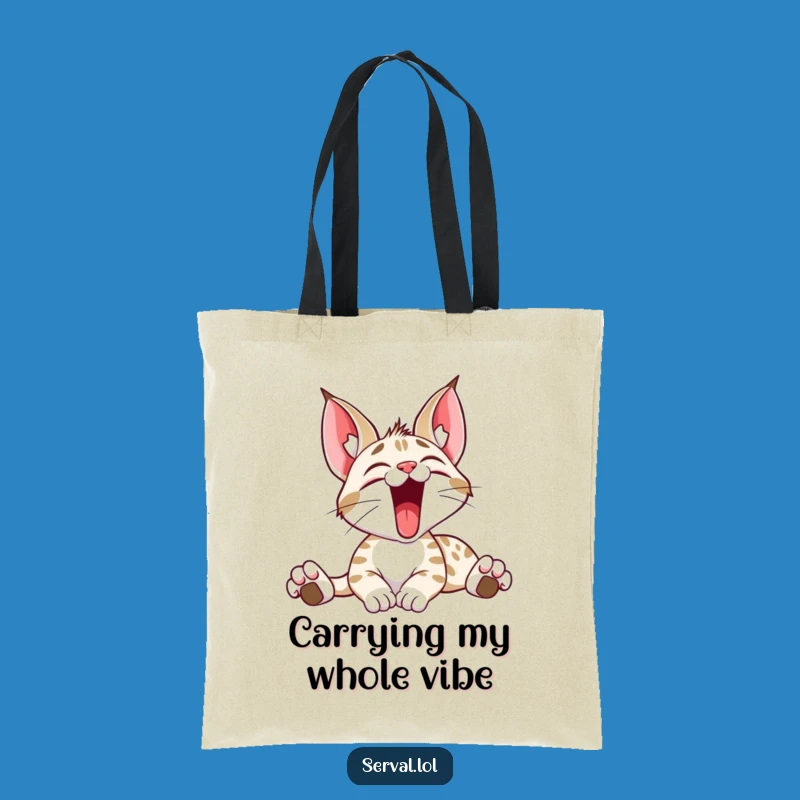 Funny Serval Stretching Yawn Tote Bag: Spacious Wild Cat Carryall, Great Funny Gift