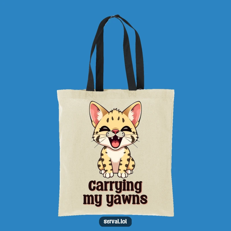 Funny Serval Yawn Tote Bag: Chic Tiny Teeth Cat Accessory, Great Funny Gift Idea